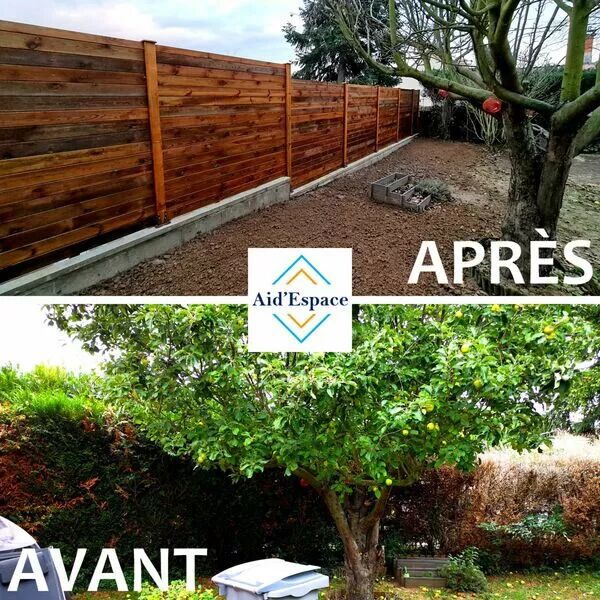 Création d'une clôture en bois avec mur de soutènement - La Ville du Bois