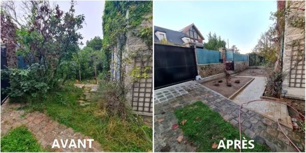 Rénovation d'une entrée de maison (Pavage, pose d'un portail, engazonnement et plantations) - Bures Sur Yvette